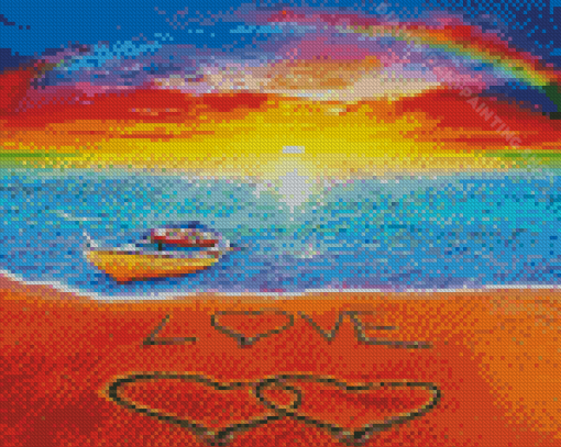 Aesthetic Beach Sunset Heart Diamond Painting