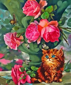 Aesthetic Cat And Flower Vase Diamond PAinitng