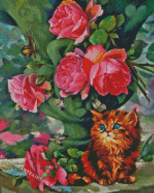 Aesthetic Cat And Flower Vase Diamond PAinitng