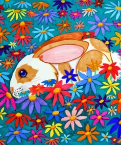 Aesthetic Rabbit With Flowers Diamond Painting