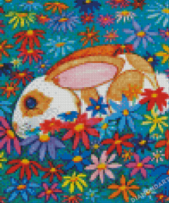 Aesthetic Rabbit With Flowers Diamond Painting