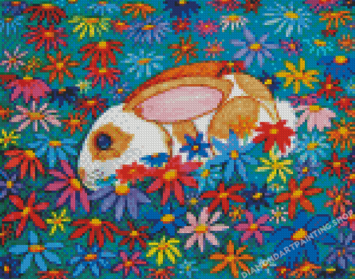 Aesthetic Rabbit With Flowers Diamond Painting