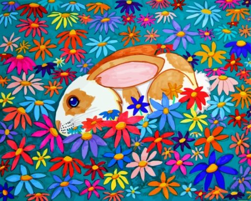 Aesthetic Rabbit With Flowers Diamond Painting