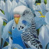 Blue Parakeet And Flowers Diamond Painting