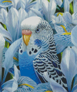 Blue Parakeet And Flowers Diamond Painting