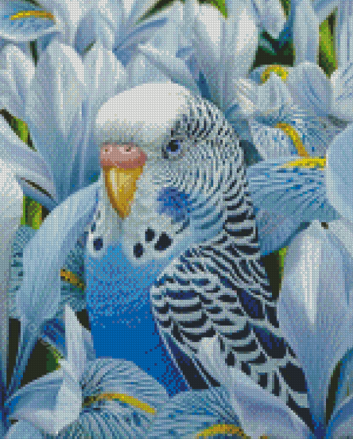 Blue Parakeet And Flowers Diamond Painting