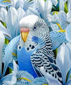 Blue Parakeet And Flowers Diamond Painting