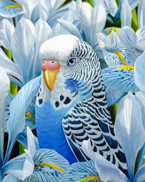 Blue Parakeet And Flowers Diamond Painting