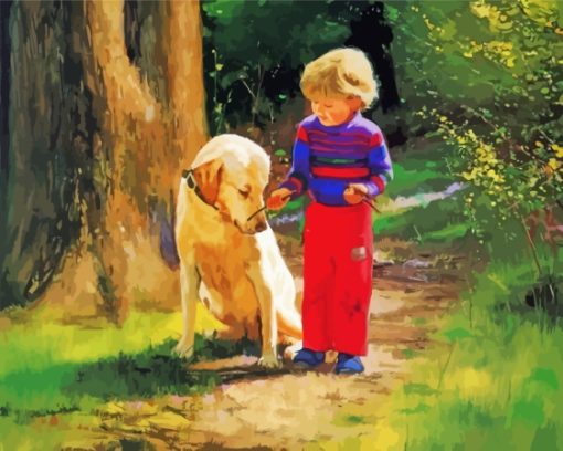 Boy And Labrador Retriever Art Diamond painting