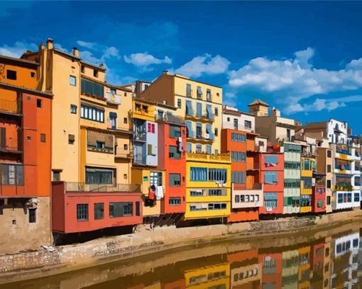 Colorful Buildings Girona Spain Diamond Painting