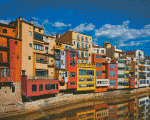 Colorful Buildings Girona Spain Diamond Painting