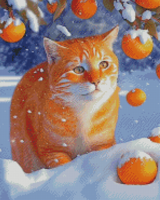 Cute Cat And Oranges Diamond painting