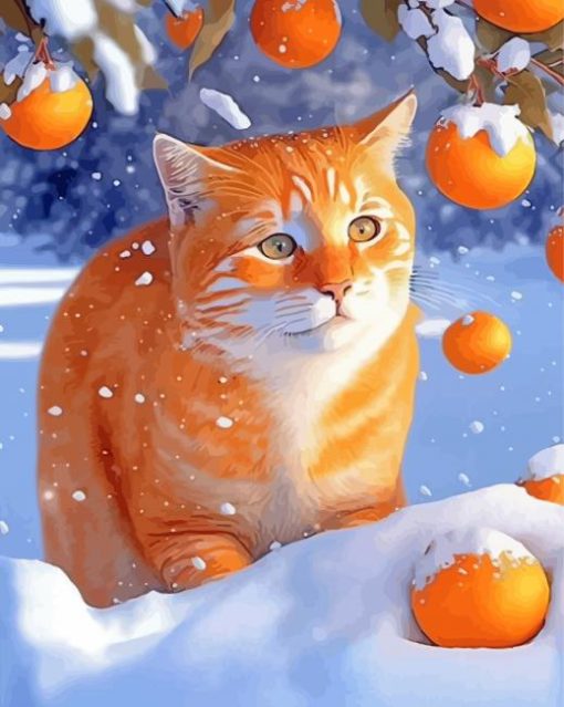 Cute Cat And Oranges Diamond painting