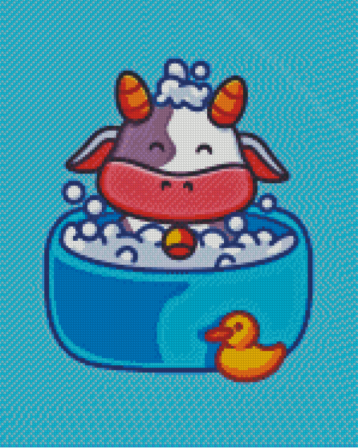 Cute Cow Animal In Tub Diamond Painting