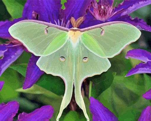 Moon Moth On Purple Flowers Diamond Painting