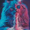 Neon Cat Eating Spaghetti Diamond Painting