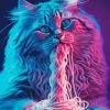 Neon Cat Eating Spaghetti Diamond Painting