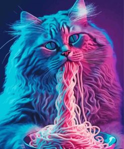 Neon Cat Eating Spaghetti Diamond Painting