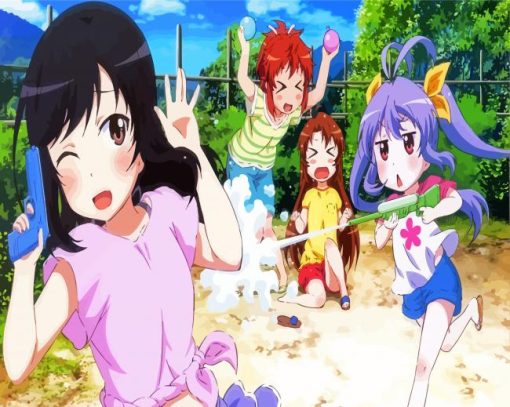 Non Non Biyori Characters Playing Diamond Painting