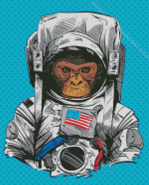 Space Astronaut Chimp Illustration Diamond Painting