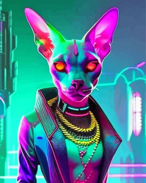 Sphynx Neon Animal Diamond Painting