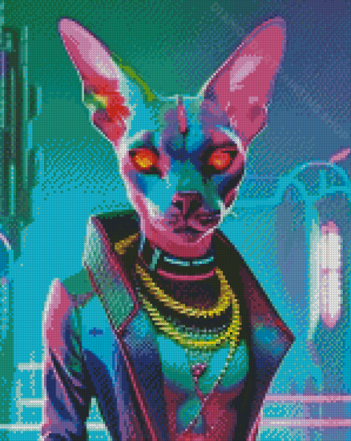 Sphynx Neon Animal Diamond Painting