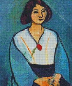 Woman In Green With A Carnation Diamond Painting