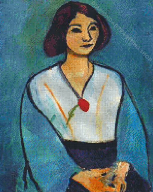 Woman In Green With A Carnation Diamond Painting