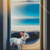 A White Chihuahua In A Door To The Beach Diamond Painting