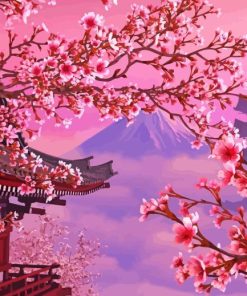 Anime Cherry Blossoms Mt Fuji Diamond Painting