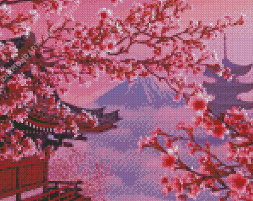 Anime Cherry Blossoms Mt Fuji Diamond Painting