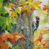 Downy Woodpecker Bird On Tree For Diamond Painting