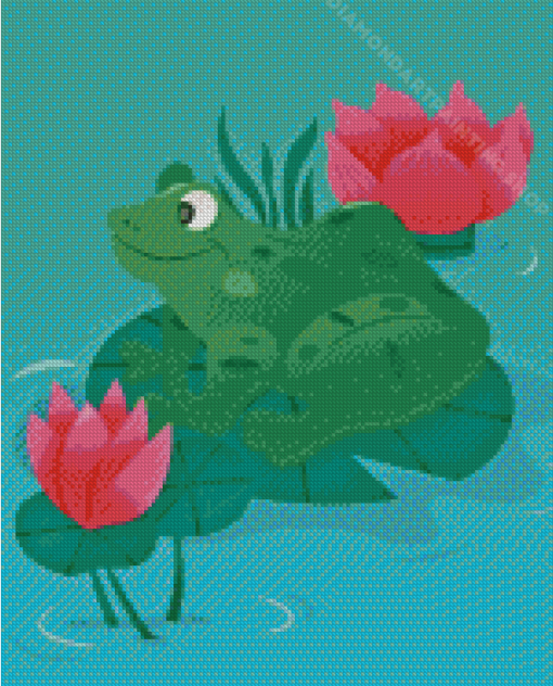 Cartoon Frog On Lily Pad Diamond Painting