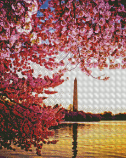 Cherry Blossom Washington Monument Diamond Painting