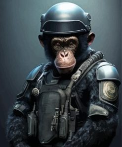 Black Chimpanzee Soldier For Diamond Painting