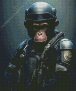 Black Chimpanzee Soldier For Diamond Painting