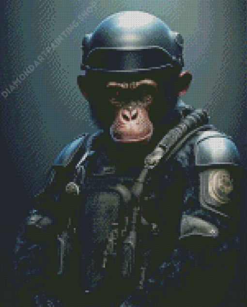 Black Chimpanzee Soldier For Diamond Painting