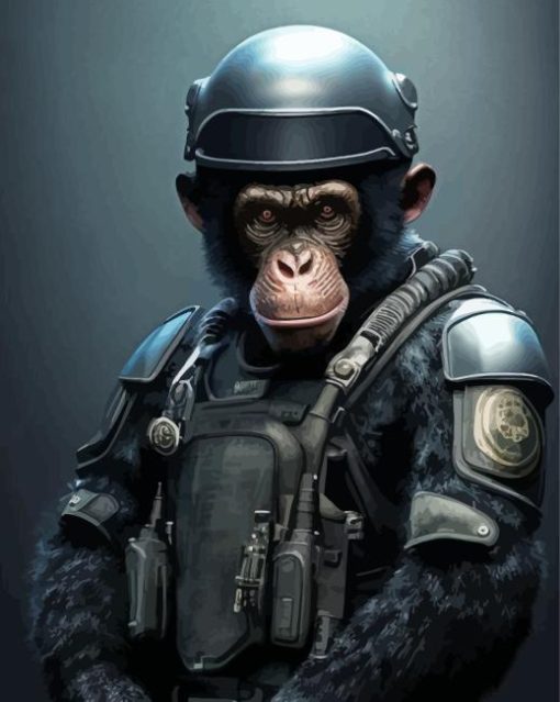 Black Chimpanzee Soldier For Diamond Painting