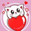 Cute Cat With Red Heart Diamond Painting