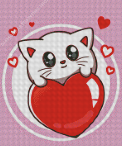 Cute Cat With Red Heart Diamond Painting