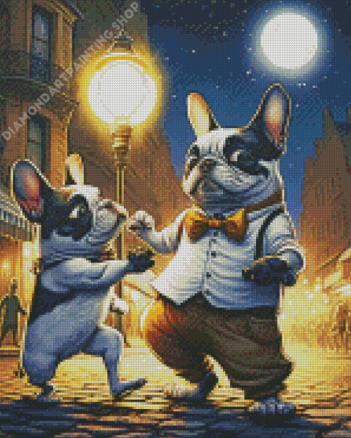 Dancing Dogs In Street Diamond Painting