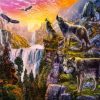 Eagles And Wolves By Waterfall Diamond Painting