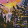 Eagles And Wolves By Waterfall Diamond Painting