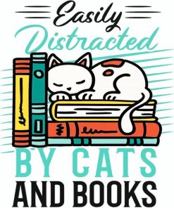 Easily Distracted By Cats And Books Poster Art Diamond Painting