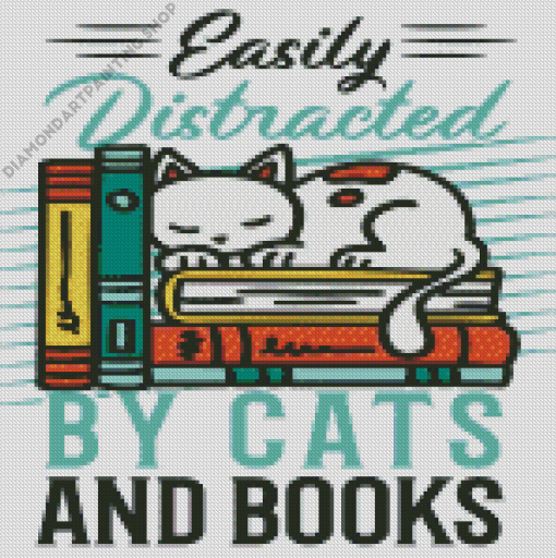 Easily Distracted By Cats And Books Poster Art Diamond Painting