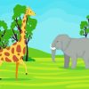 Elephant And Giraffe Animation Character Diamond Painting