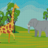 Elephant And Giraffe Animation Character Diamond Painting