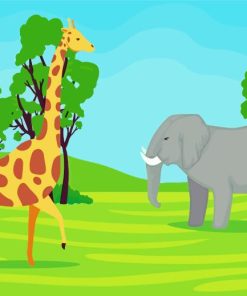 Elephant And Giraffe Animation Character Diamond Painting