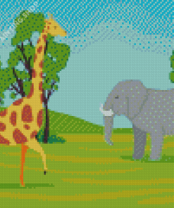 Elephant And Giraffe Animation Character Diamond Painting