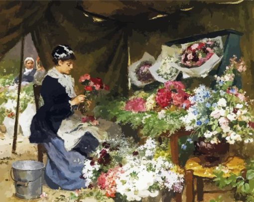 Flower Seller Making Her Bouquets Diamond Painting